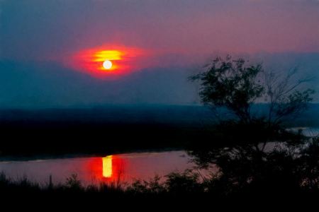 Sunset over Missouri River, Hazelton ND